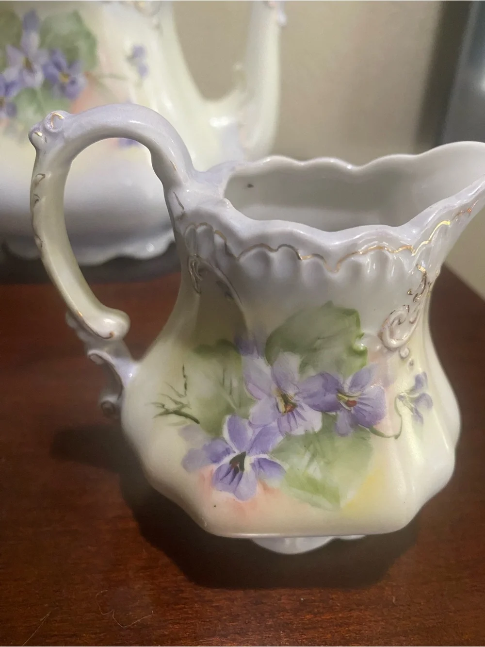 Vintage, Victorian Cottage core, Hand Painted Porcelain, 3 Piece Tea Serving Set
